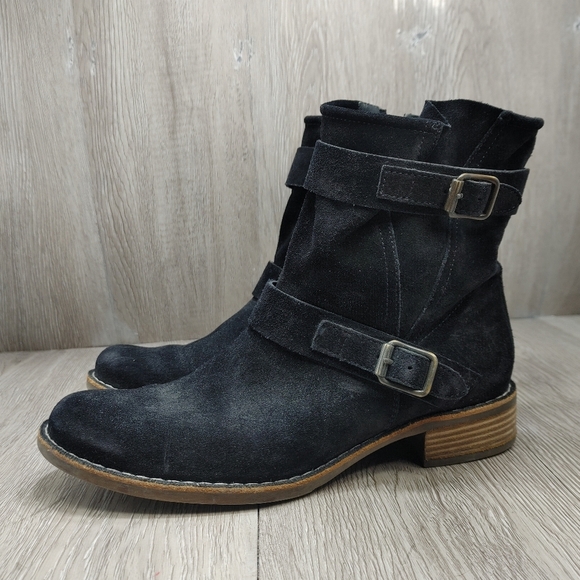 Paul Green Boot Ally Belted Suede Leather Moto UK 4.5 US  7 Black Block Heel - Picture 5 of 13